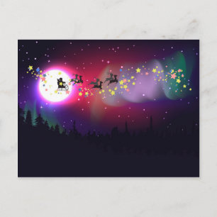 Postal Festiva Vuelo Santa sobre la aurora Borealis
