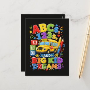 Postal Festiva Vuelta al cole primer día grandes sueños de niño
