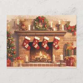 Postal Festiva Warm Christmas Fireplace Scene