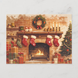 Postal Festiva Warm Christmas Fireplace Scene