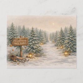 Postal Festiva Warm Neutral Watercolor Christmas Tree Farm Winter
