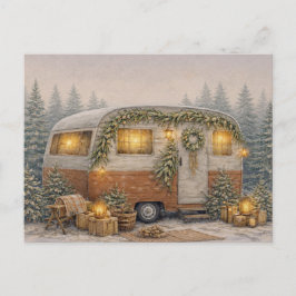 Postal Festiva Warm Neutral Watercolor Rustic Christmas Camper