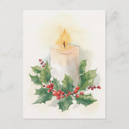 Postal Festiva Warm Watercolor Candle and Holly