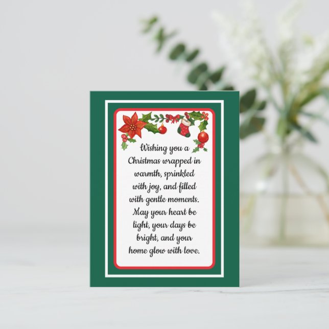 Postal Festiva Warm wishes poinsettia christmas card (Anverso de pie)