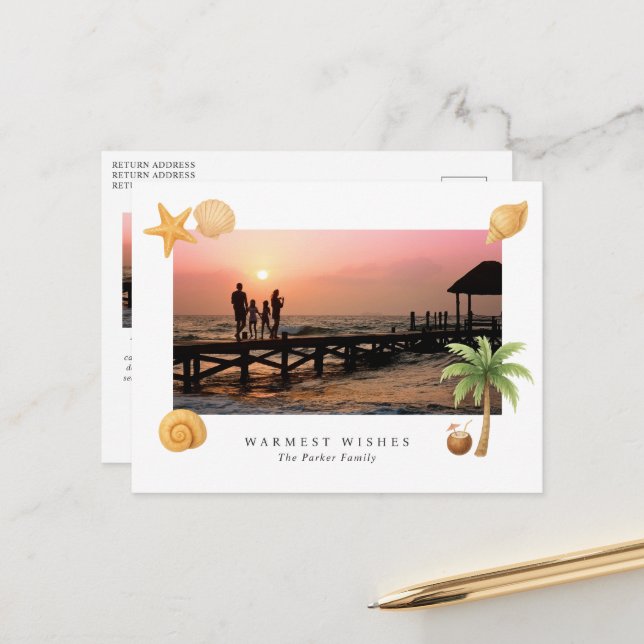 Postal Festiva Warmest Wishes Beach Photo Modern Navidades (Anverso/Reverso In Situ)