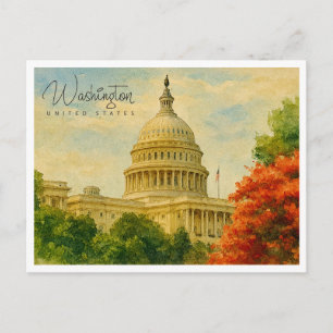 Postal Festiva Washington D.C. EE. UU. Aquarela Retro Viaje