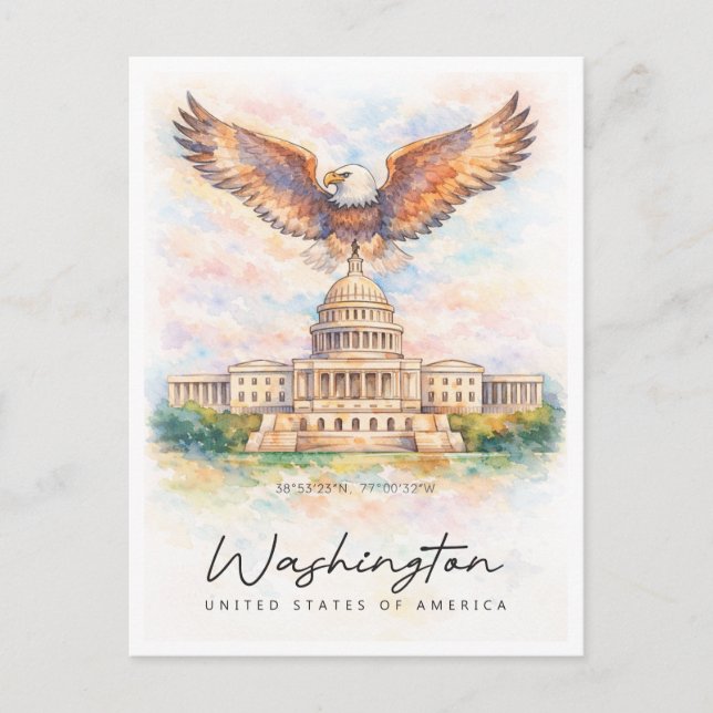 Postal Festiva Washington DC Capitol Hill Watercolor | USA (Anverso)