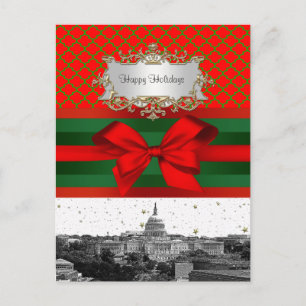 Postal Festiva Washington DC Skyline Red Green Quatrefoil BG Xmas