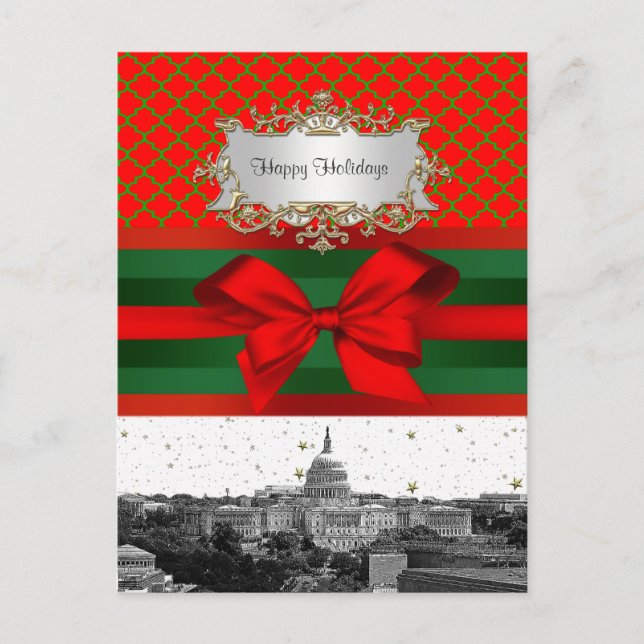 Postal Festiva Washington DC Skyline Red Green Quatrefoil BG Xmas (Anverso)
