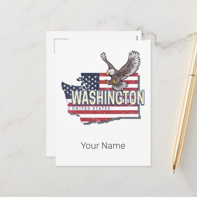 Postal Festiva Washington State United States Map USA Souvenir (Anverso/Reverso In Situ)