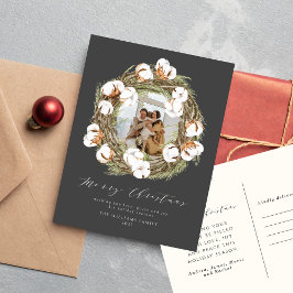 Postal Festiva Watercolor Boho Navidades Cotton Wreath One Photo