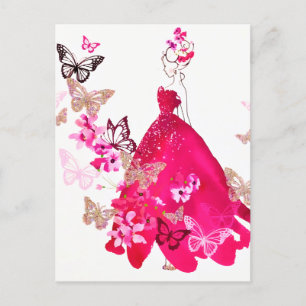Postal Festiva Watercolor Bride Floral Butterfly Gold Purpurina