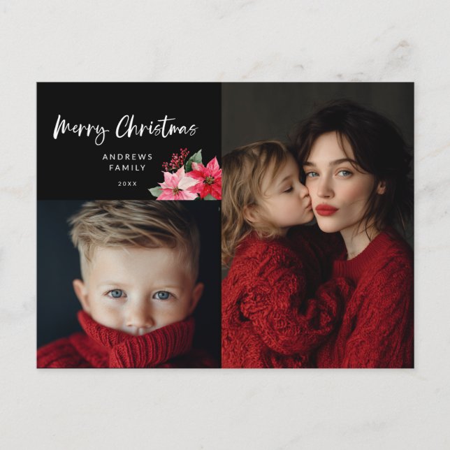 Postal Festiva Watercolor Christmas Poinsettia Design (Anverso)