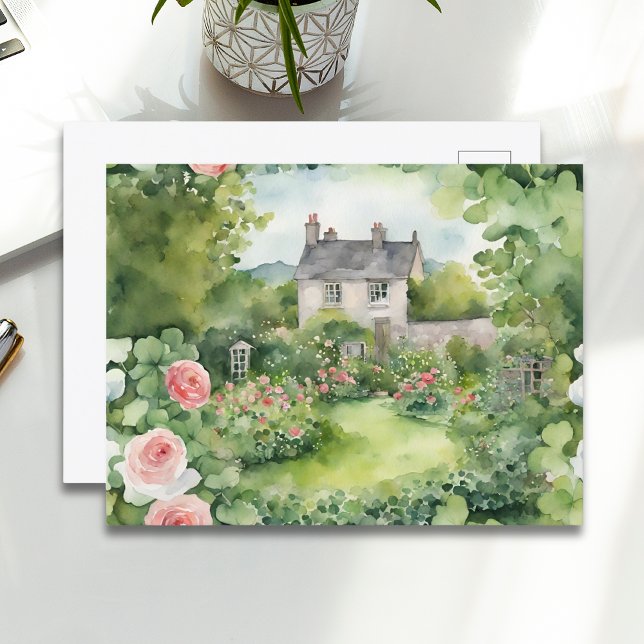 Postal Festiva Watercolor Estético St Patricks Day Irlanda House (Subido por el creador)