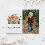 Postal Festiva Watercolor Gingerbread House Navidades de fotograf<br><div class="desc">Feliz Navidad | Envíe saludos de vacaciones a la familia y amigos con esta postal de Navidades de personalizable. Cuenta con una casa de pan de jengibre decorada con latas de dulces, menta, caramelos y más. Personalice agregando sus detalles. Esta tarjeta postal de Navidades de fotos está disponible en otro...</div>