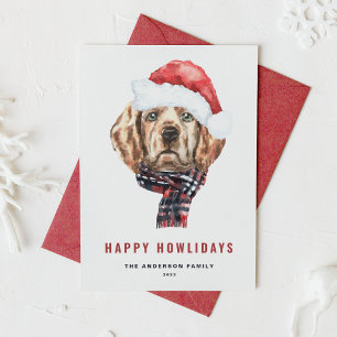 Postal Festiva Watercolor Golden Retriever Santa Happy Howlidays