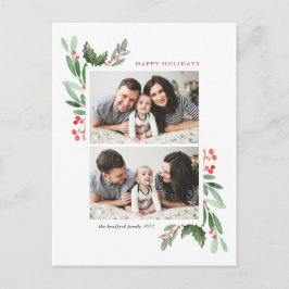 Postal Festiva Watercolor Hollies and Greenery Two Photo Collage