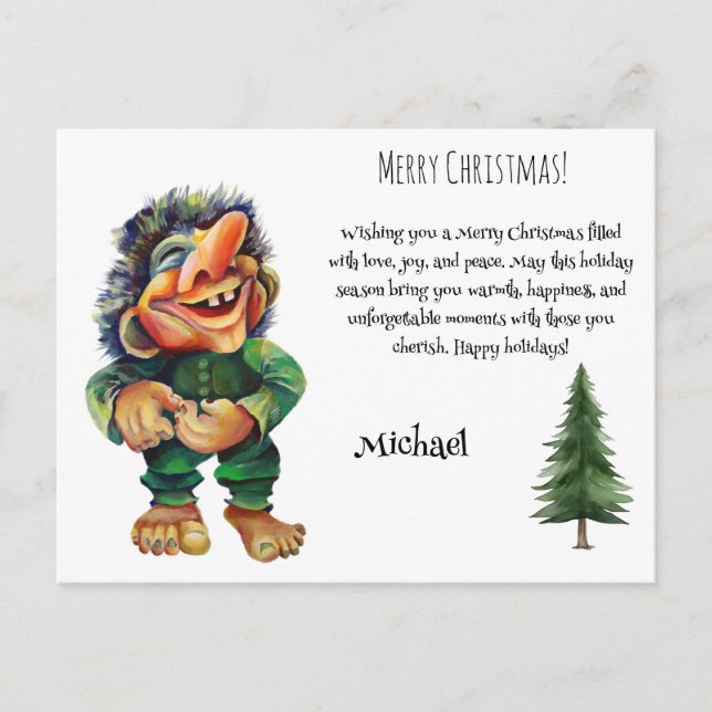 Postal Festiva Watercolor Magny Funny Whimsical Troll (Anverso)
