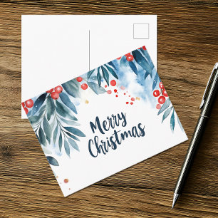 Postal Festiva Watercolor Merry Christmas