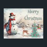 Postal Festiva Watercolor Merry Christmas Snowman<br><div class="desc">Ilustracion de Navidades de acuarela</div>