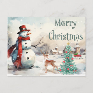 Postal Festiva Watercolor Merry Christmas Snowman