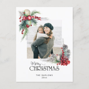 Postal Festiva Watercolor Merry Navidades navideños Foto floral