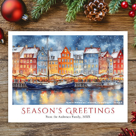Postal Festiva Watercolor Nyhavn Copenhagen Navidades Viajes