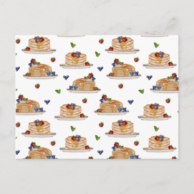 Postal Festiva Watercolor Pancakes Berries Breakfast Food Pattern (Anverso)