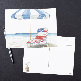 Postal Festiva Watercolor Patriótico Rojo Blanco & Blue Beach Sce