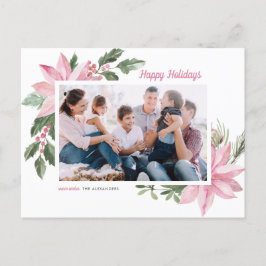 Postal Festiva Watercolor Pink Poinsettia Happy Holidays