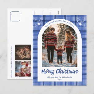 Postal Festiva Watercolor Plaid Navidades Personalizado Arco 3 Fo
