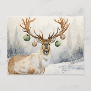 Postal Festiva Watercolor Reindeer Antlers Ornament Navidades Art