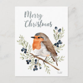 Postal Festiva Watercolor Robin & Winter Berries
