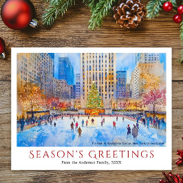 Postal Festiva Watercolor Rockefeller Center NYC Navidades de via