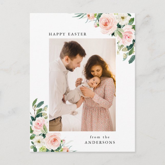 Postal Festiva Watercolor Rubor Floral Easter Photo (Anverso)