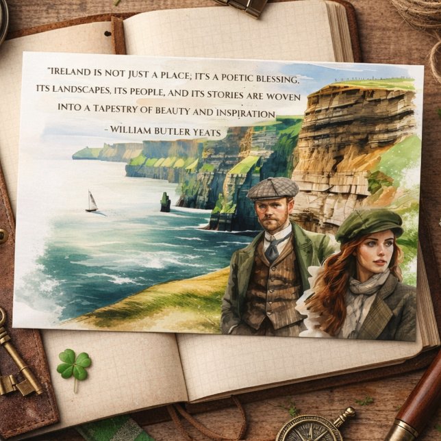 Postal Festiva Watercolor St. Patrick's Day Irish Quote Yeats (Subido por el creador)