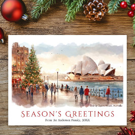 Postal Festiva Watercolor Sydney Opera House Australia Navidades
