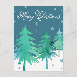 Postal Festiva Watercolor Trees Christmas Postcard