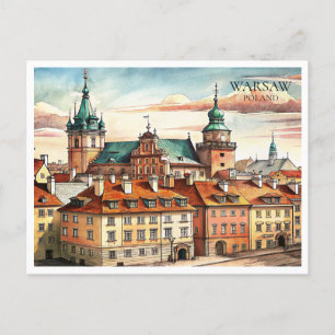 Postal Festiva Watercolor Varsovia Polonia Cityscape Postcard