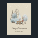 Postal Festiva Watercolor Winter Forest Deer Merry Christmas<br><div class="desc">Postal navideña Cute Merry con una escena acuarela de invierno con un dólar y una paloma en un bosque nevado y brillantes estrellas sobre ellos. Personalice fácilmente esta alegre postal de vacaciones con su nombre familiar,  dirección de retorno y texto adicional como desee.</div>