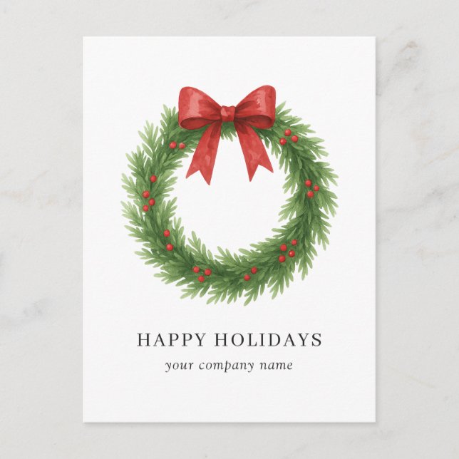 Postal Festiva Watercolor Wreath Modern Business Navidades (Anverso)