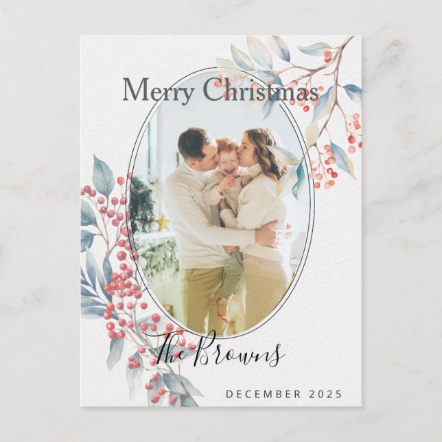 Postal Festiva Watercolour Winter Berries Photo X-mas Postcard (Anverso)