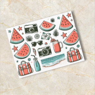 Postal Festiva Watermelon White Minimalista Beach Verano tropical