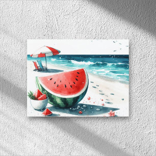 Postal Festiva Watermelon White Minimalista Beach Verano tropical