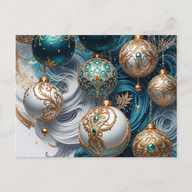 Postal Festiva Weihnachtskugeln Blau Gold Luxus Ornament (Anverso)