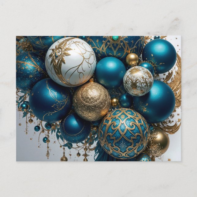 Postal Festiva Weihnachtskugeln Gold Blau Luxus Fest (Anverso)
