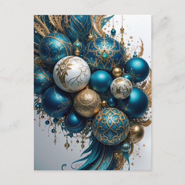 Postal Festiva Weihnachtskugeln Gold Blau Luxus Fest (Anverso)