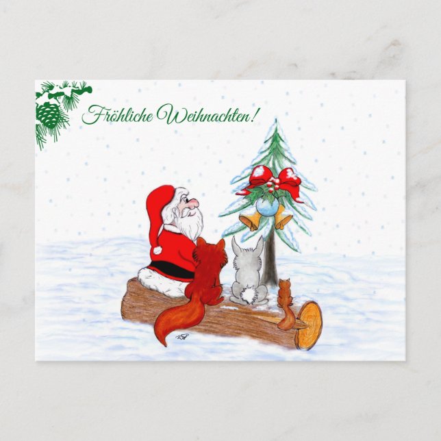 Postal Festiva Weihnachtsmann Kaninchen Fox Eichhörnchen, Deutsch (Anverso)