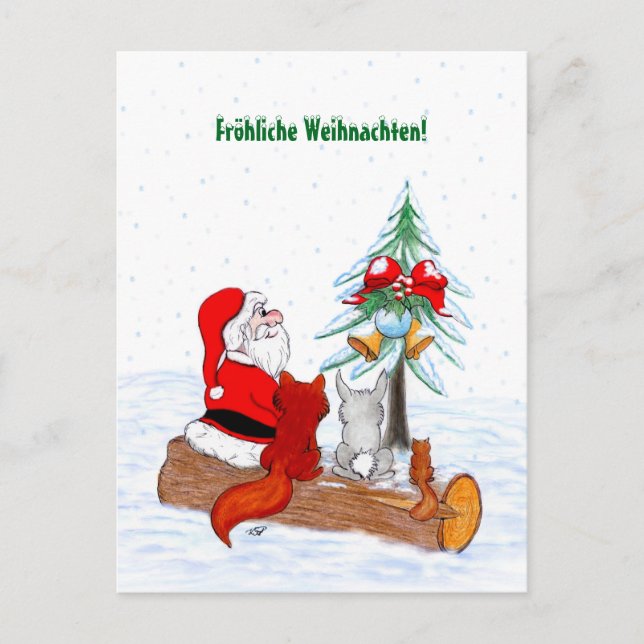 Postal Festiva Weihnachtsmann Kaninchen Fox Eichhörnchen, Deutsch (Anverso)