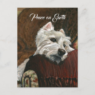 Postal Festiva Westie descansando en sofá